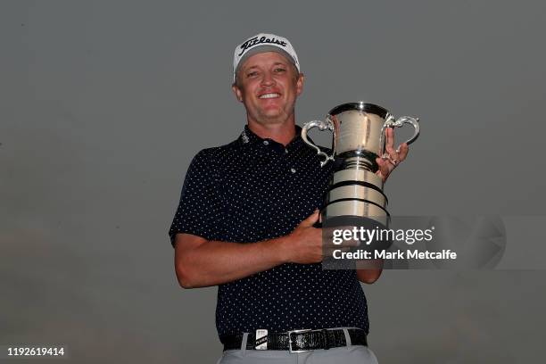 Matt Jones of Australia poses with the Stonehaven Cup after winning the 2019 Australian Open during day four of the 2019 Australian Golf Open at The...