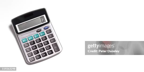 calculator on white background with copy space - calcolatrice foto e immagini stock