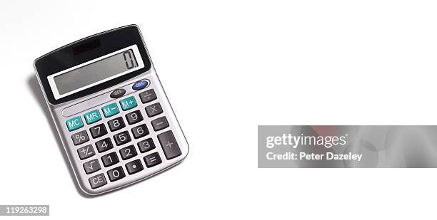 calculator on white background with copy space - calculator stockfoto's en -beelden