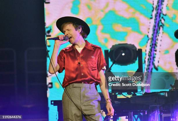 Singer Beck performs onstage during the KROQ Absolut Almost Acoustic Christmas 2019 at Honda Center on December 07, 2019 in Anaheim, California.