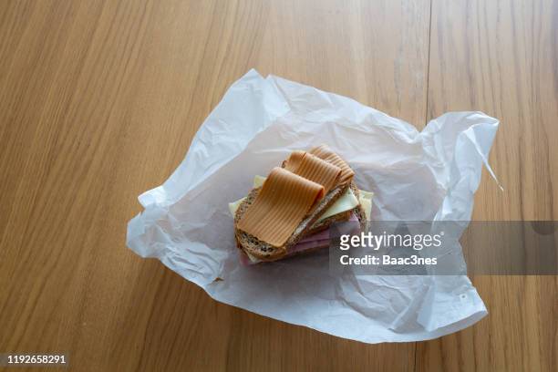 traditional norwegian lunch - wrap sandwich stock-fotos und bilder