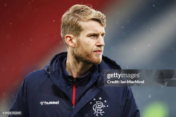 Filip Helander of Rangers FC looks on prior to the Betfred Cup Final between Rangers FC and Celtic FC at Hampden Park on December 08, 2019 in...