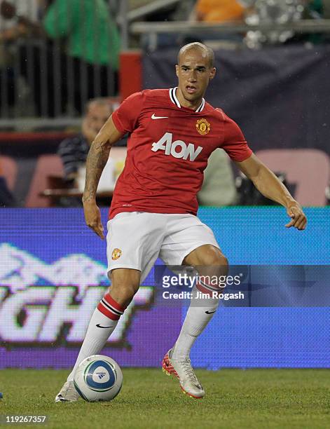 Gabriel Obertan of Manchester United competes against the New England Revolution during a friendly match at Gillette Stadium on July 13, 2011 in...