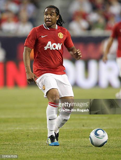 Anderson of Manchester United competes during a friendly match against the New England Revolution at Gillette Stadium on July 13, 2011 in Foxboro,...
