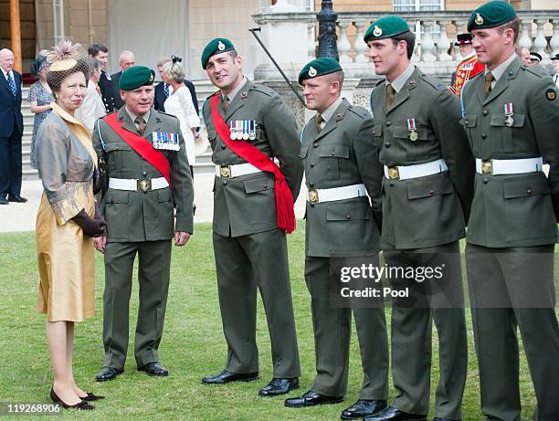 Princess Anne, Princess Royal as Patron of the "Not Forgotten Association' meets members of the Royal Marines injured in Afghanistan who have just...