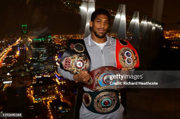 Two time Heavyweight Champion of the World, Anthony Joshua, poses for pictures overlooking Riyadh after the IBF, WBA, WBO & IBO World Heavyweight...