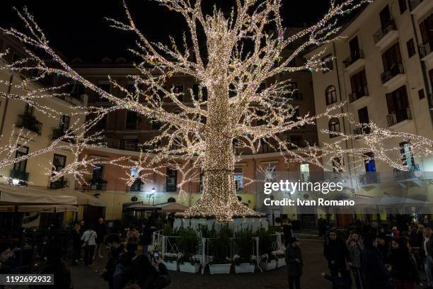 Christmas atmosphere on December 7, 2019 in Salerno, Italy. Luci d'Artista is an exhibition of luminous works of art installed in the squares, parks...