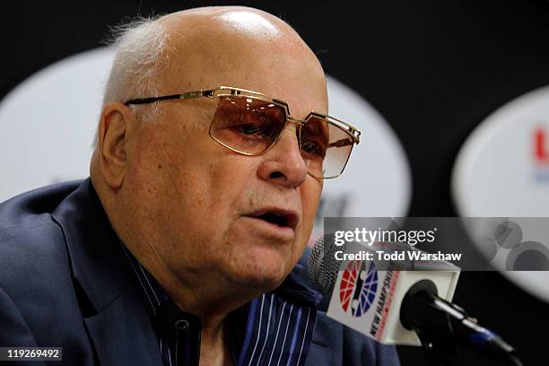 Speedway Motorsports Inc. Owner and CEO Bruton Smith speaks to the media during a press conference at New Hampshire Motor Speedway on July 15, 2011...