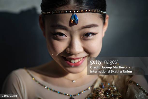 Rika Kihira of Japan poses for a photo ahead of the Gala Exhibition during the ISU Grand Prix of Figure Skating Final at Palavela Arena on December...