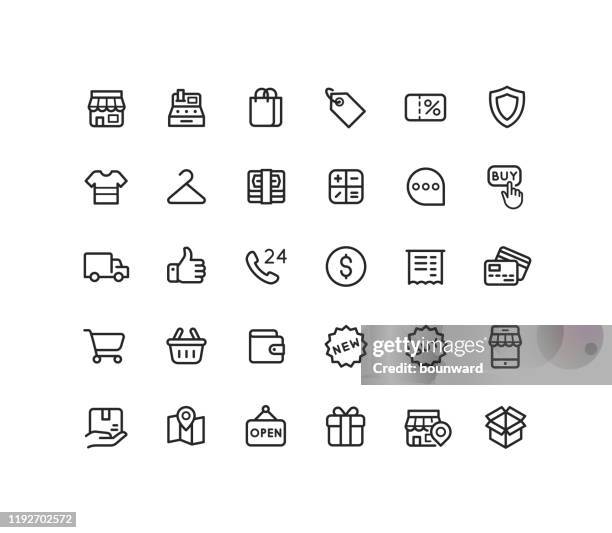 ilustraciones, imágenes clip art, dibujos animados e iconos de stock de iconos de business & shopping outline - caja de dinero