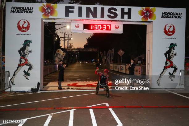 Masazumi Soejima of Japan wins the Marathon Wheelchair race during the Honolulu Marathon 2019 on December 08, 2019 in Honolulu, Hawaii.