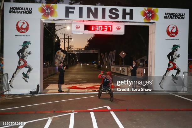 Masazumi Soejima of Japan wins the Marathon Wheelchair race during the Honolulu Marathon 2019 on December 08, 2019 in Honolulu, Hawaii.