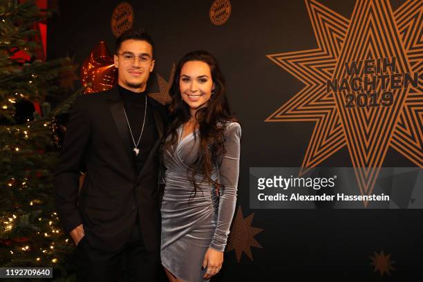 Philippe Coutinho of FC Bayern Muenchen attends with his wife Aine Coutinho the clubs Christmas party at Allianz Arena on December 08, 2019 in...
