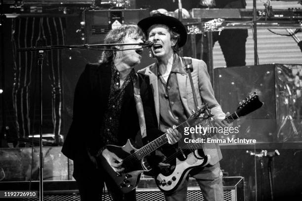 Jason Falkner and Beck perform onstage at KROQ Absolut Almost Acoustic Christmas 2019 - Day 1 at Honda Center on December 07, 2019 in Anaheim,...