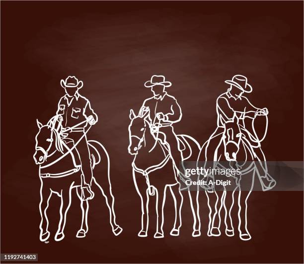 cowboys side by side chalkboard - saddle stock illustrations