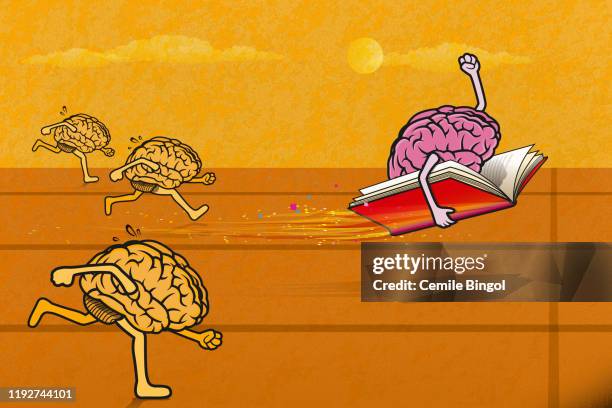 race of cartoon brains - flying reading stock-grafiken, -clipart, -cartoons und -symbole