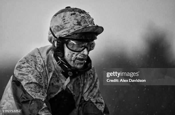 Jockey Paddy Brennan looks on after the IIRD Supports Motor Neurone Disease Association Novices' Handicap Hurdle at Sandown Park on December 06, 2019...