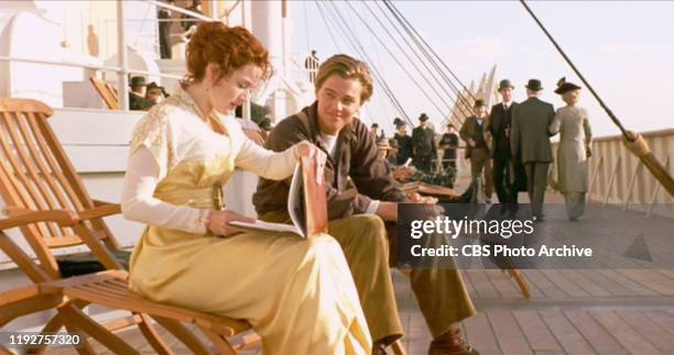 The movie "Titanic", written and directed by James Cameron. Seen here from left, Kate Winslet as Rose and Leonardo DiCaprio as Jack. Initial USA...