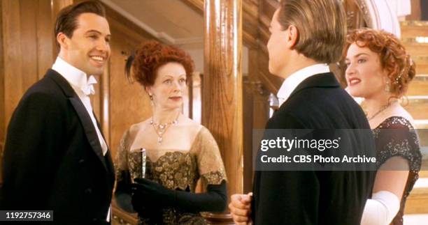 The movie "Titanic", written and directed by James Cameron. Seen here from left, Billy Zane as Cal Hockley, Frances Fisher as Ruth DeWitt Bukater,...