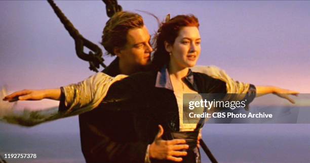 The movie "Titanic", written and directed by James Cameron. Seen here from left, Leonardo DiCaprio as Jack and Kate Winslet as Rose. Initial USA...