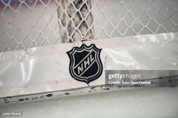 An NHL logo is seen prior to a game between the Nashville Predators and the Chicago Blackhawks on January 9 at the United Center in Chicago, IL.