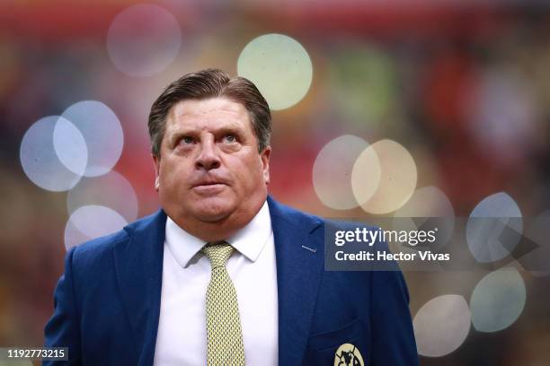 Miguel Herrera coach of America looks on during the Semifinals second leg match between America and Morelia as part of the Torneo Apertura 2019 Liga...