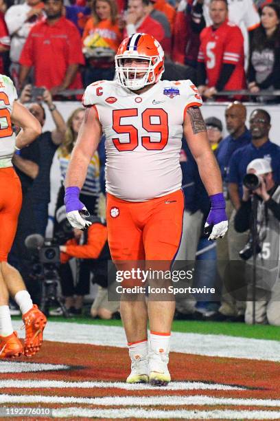 Clemson Tigers offensive lineman Gage Cervenka looks on during the 2019 PlayStation Fiesta Bowl college football playoff semifinal game between the...