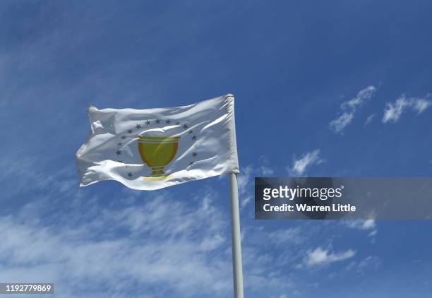 Presidents Cup flag is pictured ahead of the 2019 Presidents Cup held at Royal Melbourne Golf Club on December 09, 2019 in Melbourne, Australia.