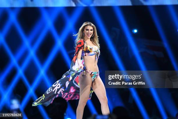 Miss Puerto Rico Madison Anderson competes in the swimsuit competition during the2019 Miss Universe Pageant at Tyler Perry Studios on December 08,...