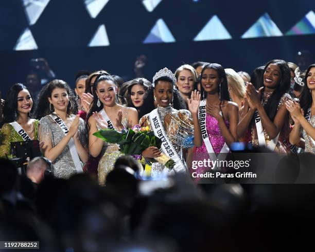 Miss Universe 2019 Zozibini Tunzi, of South Africa, is crowned onstage at the 2019 Miss Universe Pageant at Tyler Perry Studios on December 08, 2019...