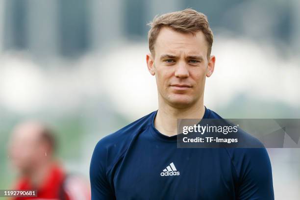 Goalkeeper Manuel Neuer of FC Bayern Muenchen looks on during day six of the FC Bayern Muenchen winter training camp on January 9, 2020 in Doha,...