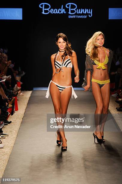 Models walk the runway for Beach Bunny during Mercedes-Benz Fashion Week Swim at The Raleigh on July 15, 2011 in Miami Beach, Florida.