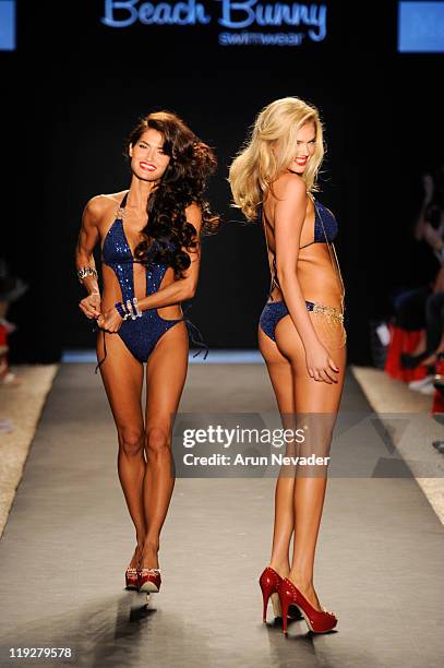 Models walk the runway for Beach Bunny during Mercedes-Benz Fashion Week Swim at The Raleigh on July 15, 2011 in Miami Beach, Florida.