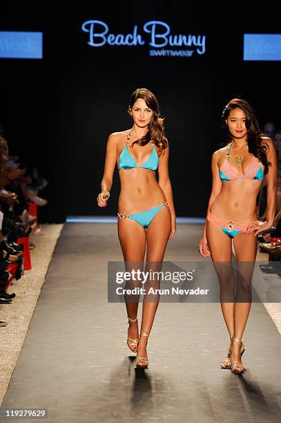 Models walk the runway for Beach Bunny during Mercedes-Benz Fashion Week Swim at The Raleigh on July 15, 2011 in Miami Beach, Florida.