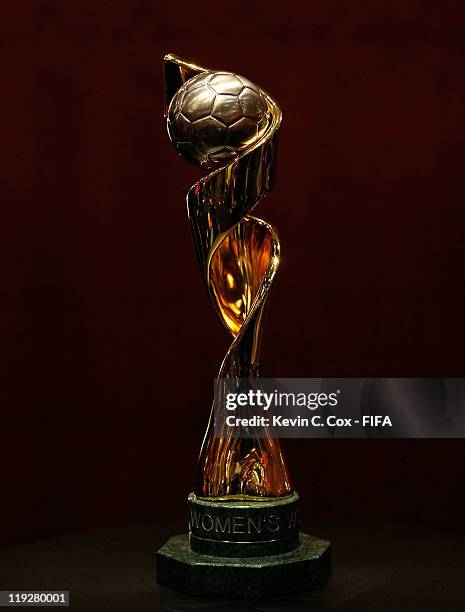General view of the trophy for the FIFA Women's World Cup 2011 during the Closing Press Conference on July 16, 2011 in Frankfurt am Main, Germany.