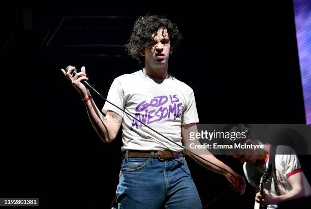 Matthew Healy of The 1975 performs onstage during KROQ Absolut Almost Acoustic Christmas 2019 at Honda Center on December 8, 2019 in Anaheim,...