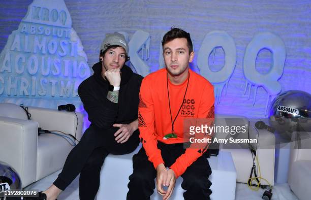 Tyler Joseph and Josh Dun of Twenty One Pilots attend KROQ Absolut Almost Acoustic Christmas 2019 at Honda Center on December 8, 2019 in Anaheim,...