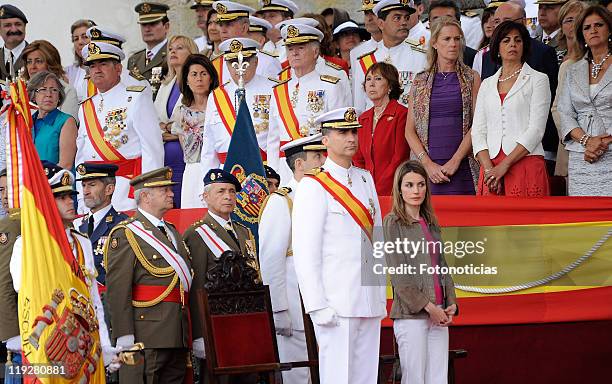 Prince Felipe of Spain and Princess Letizia of Spain visit Marin Navy Academy to attend the graduation ceremony on July 16, 2011 in Pontevedra, Spain.