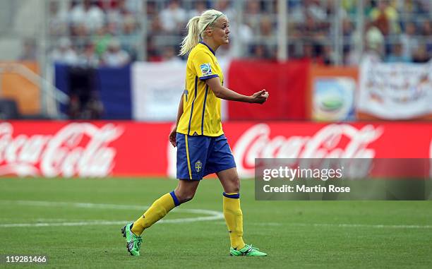 Josefine Oqvist of Sweden walks off the pitch after she gets the red card during the FIFA Women's World Cup 2011 3rd place playoff match between...