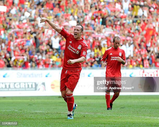 Charlie Adam of Liverpool celebrates after scoring his first goal only to find out it was disallowed during the pre-season friendly match between...