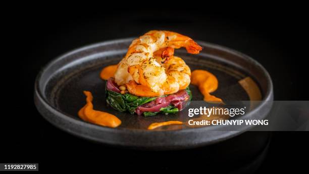 seared king prawn - fine food stock pictures, royalty-free photos & images