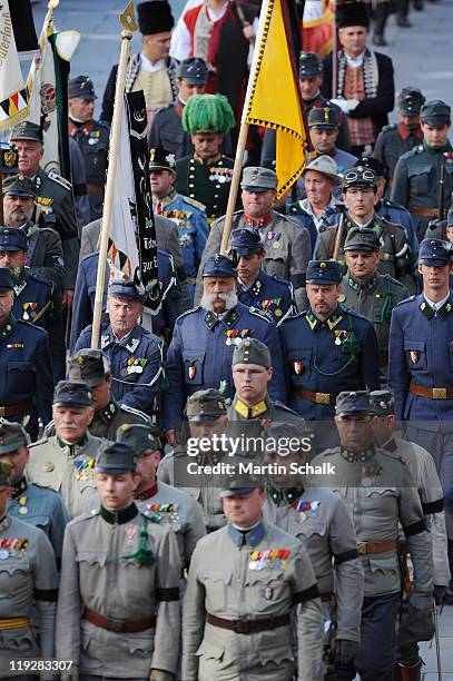 The funeral cortege during the funeral ceremony for Otto von Habsburg makes it's way through the downtown district on July 16, 2011 in Vienna,...