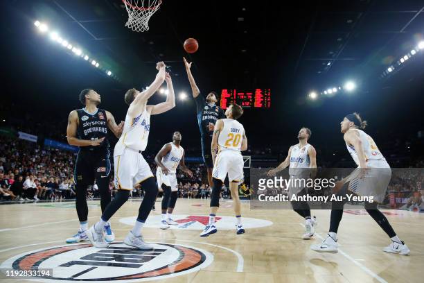 Corey Webster of the Breakers puts up a shot in traffic during the round 10 NBL match between the New Zealand Breakers and the Brisbane Bullets at...