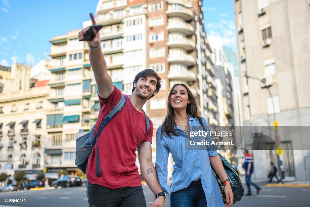 Young Hispanic Tourists Enjoying Sights of Buenos Aires