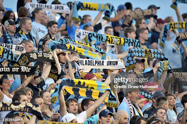 Philadelphia Union fans cheer during the game between Chivas USA and the Philadelphia Union at PPL Park on June 25, 2011 in Chester, Pennsylvania.