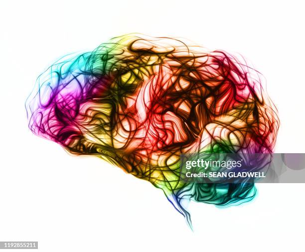 colourful brain waves - wissenschaftliche bildtechnik stock-fotos und bilder