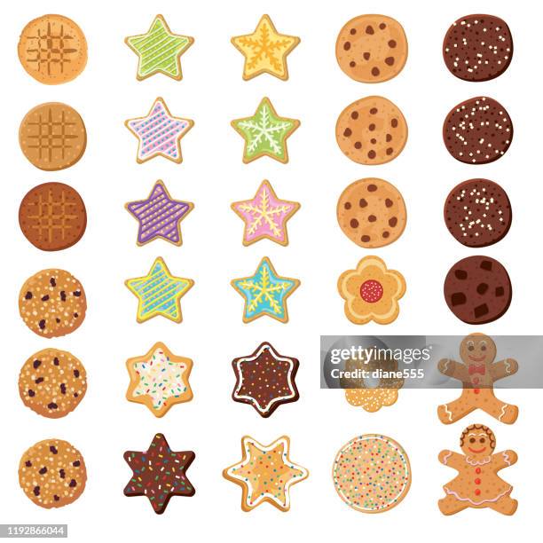set og homemade cookies - chocolate square stock illustrations