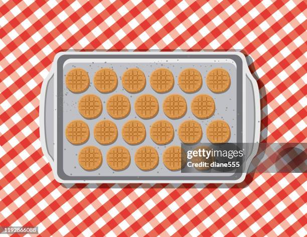 overhead cookie on a baking sheet - baking sheet stock illustrations
