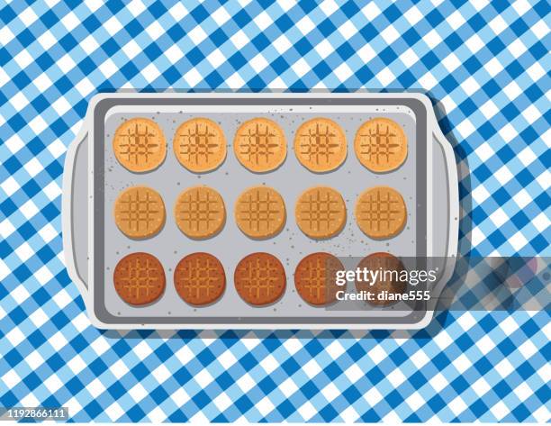 overhead cookie on a baking sheet - baking sheet stock illustrations