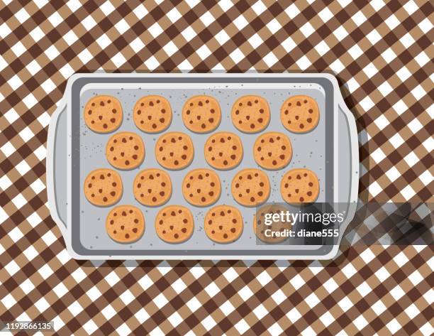 overhead cookie on a baking sheet - baking sheet stock illustrations